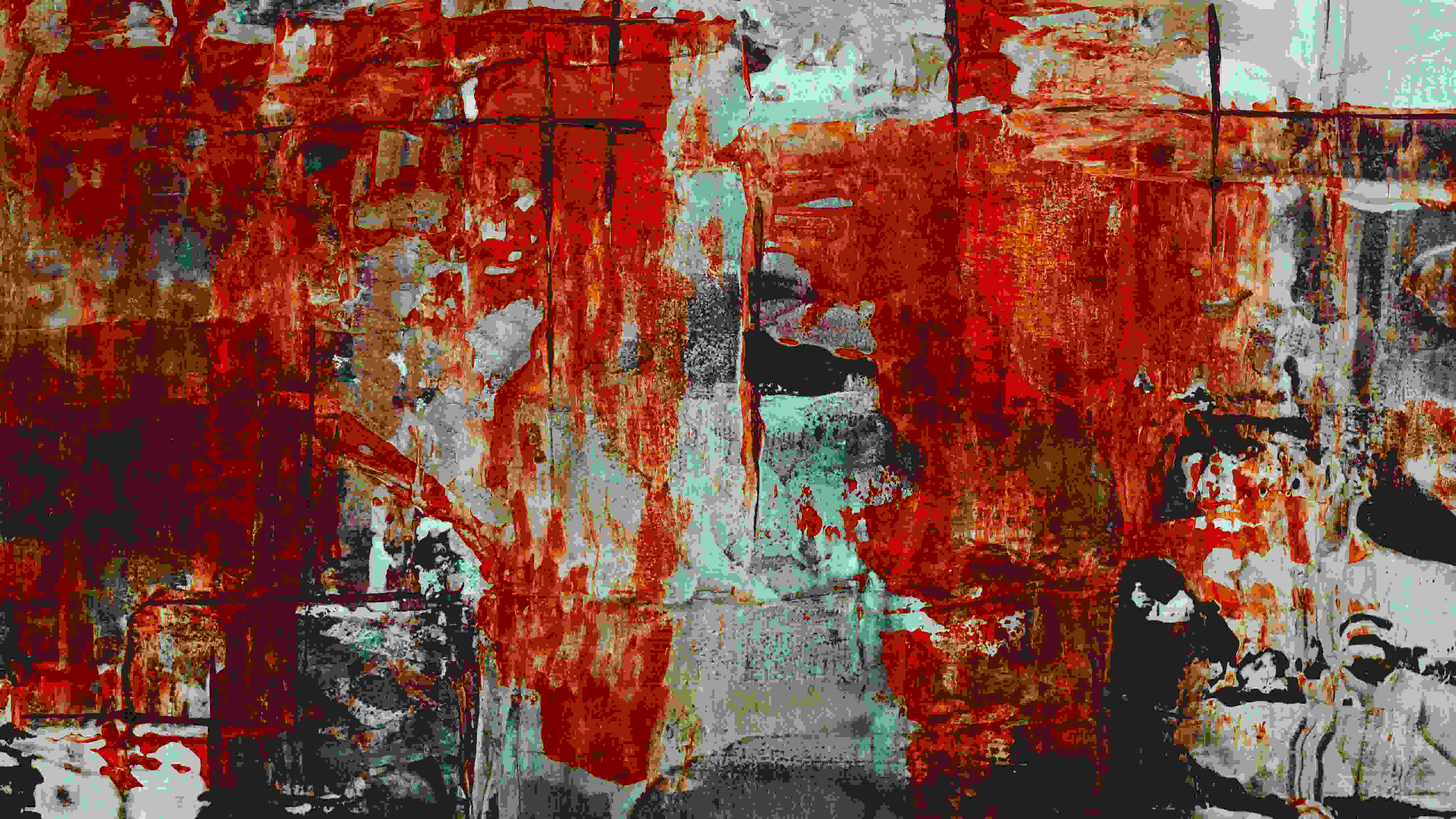 Red and Brown Paint Splatter Abstract Expressionism Painting