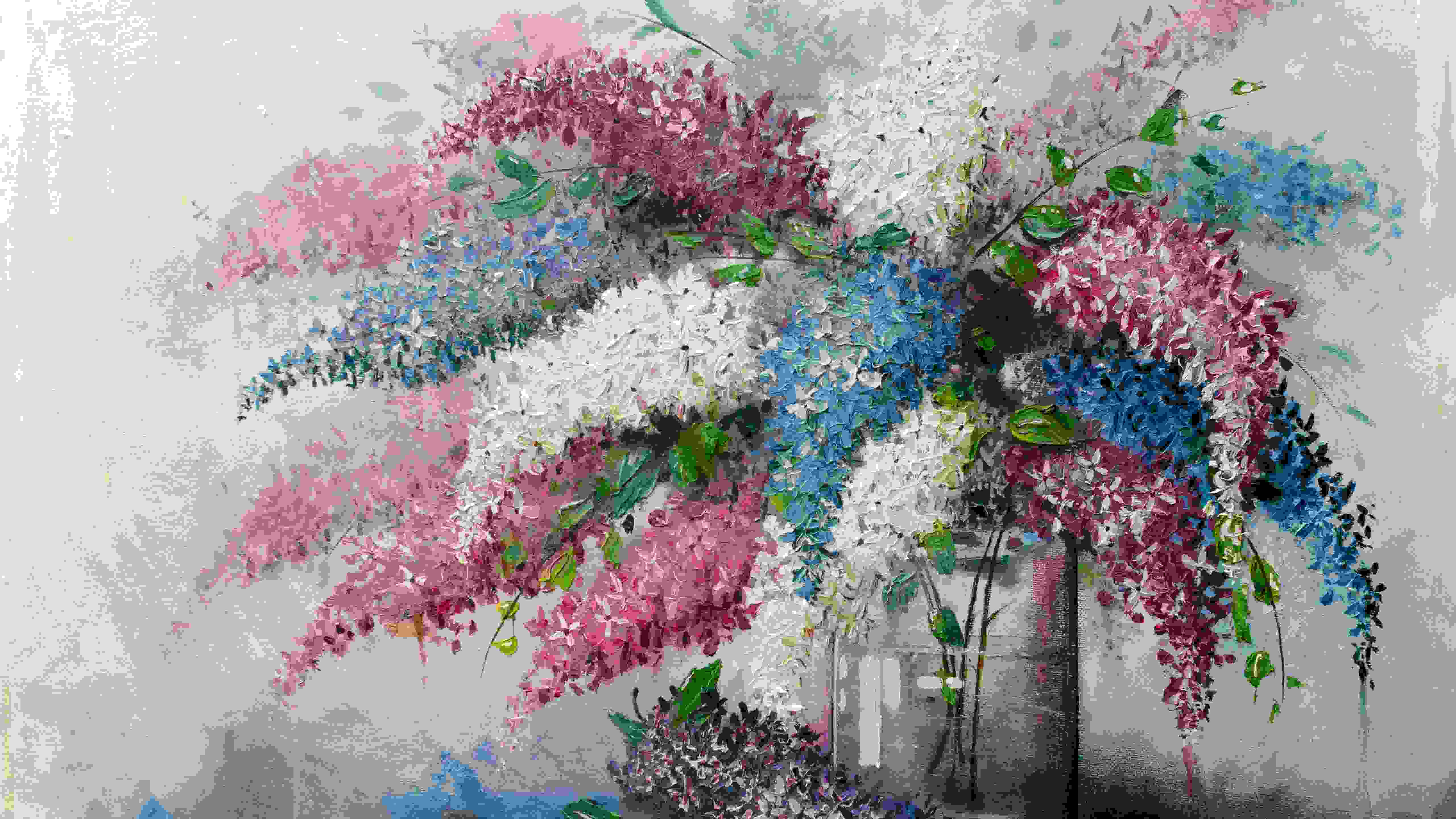 Blue, White, Purple, and Green Lilac Flower Canvas Painting