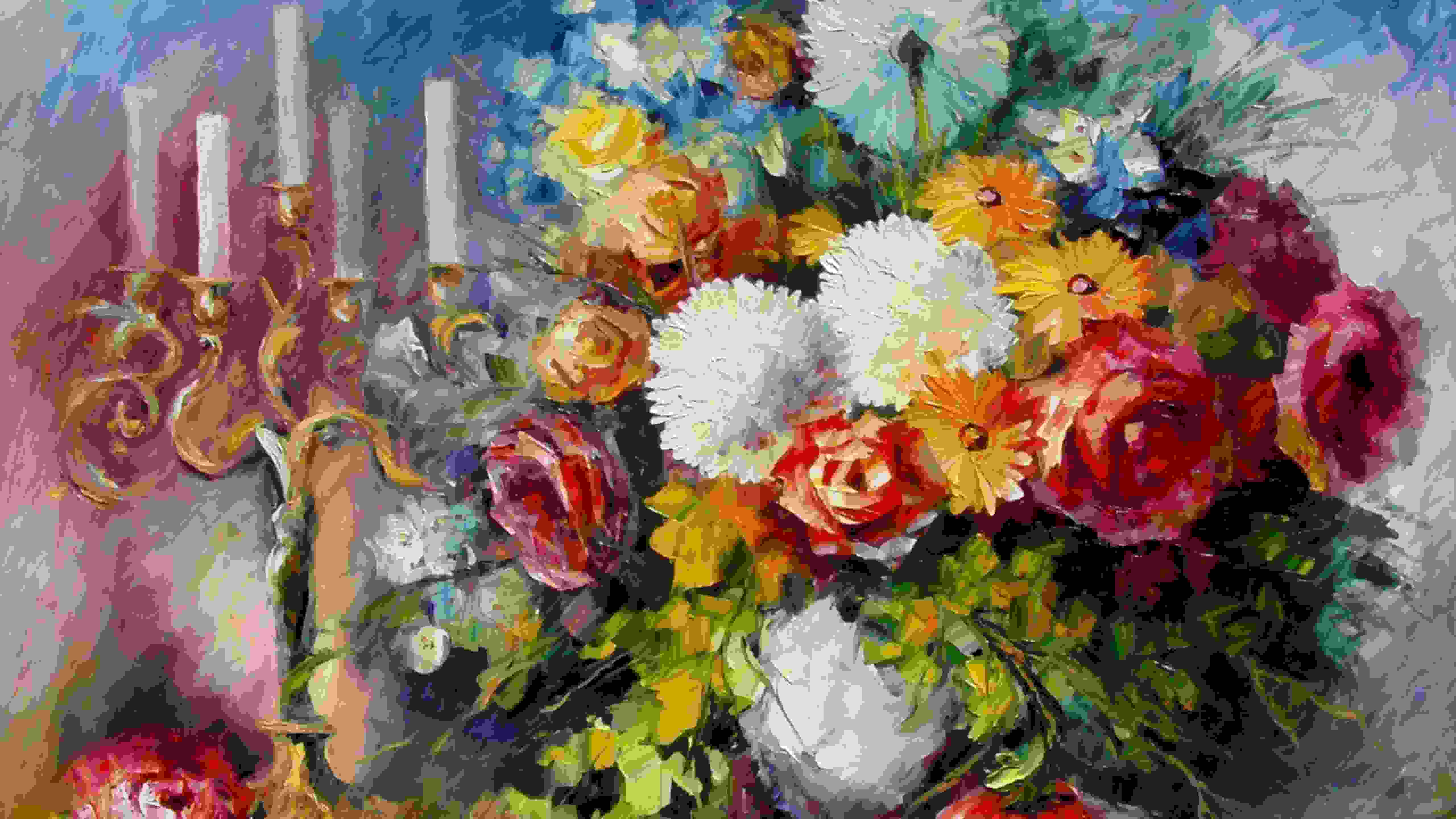 Bouquet Candles Flowers - Afremov Art