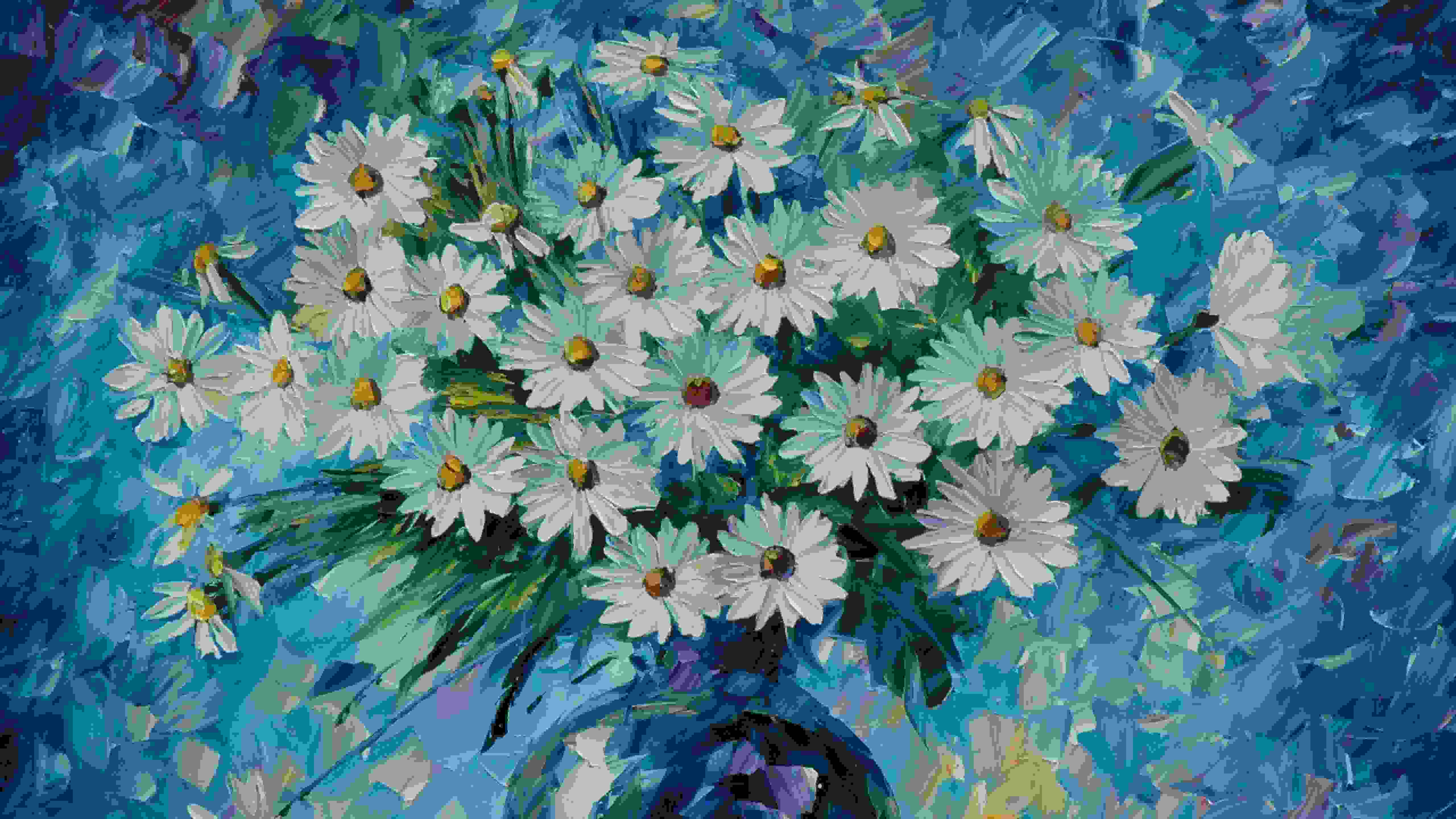 Chamomile, Bouquet, Vase, Leonid Afremov - Painting