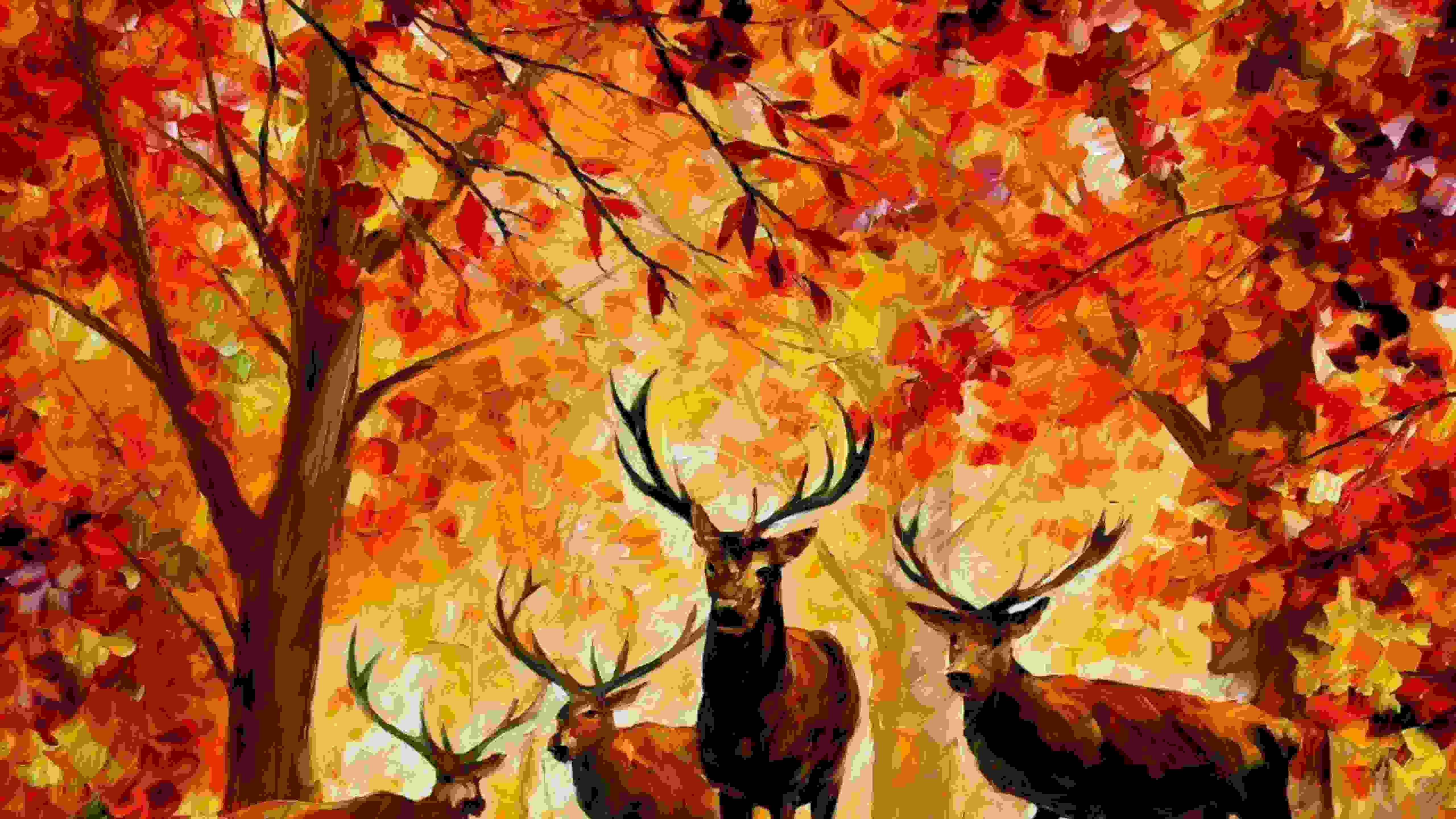 Four buck surrounded Trees Painting
