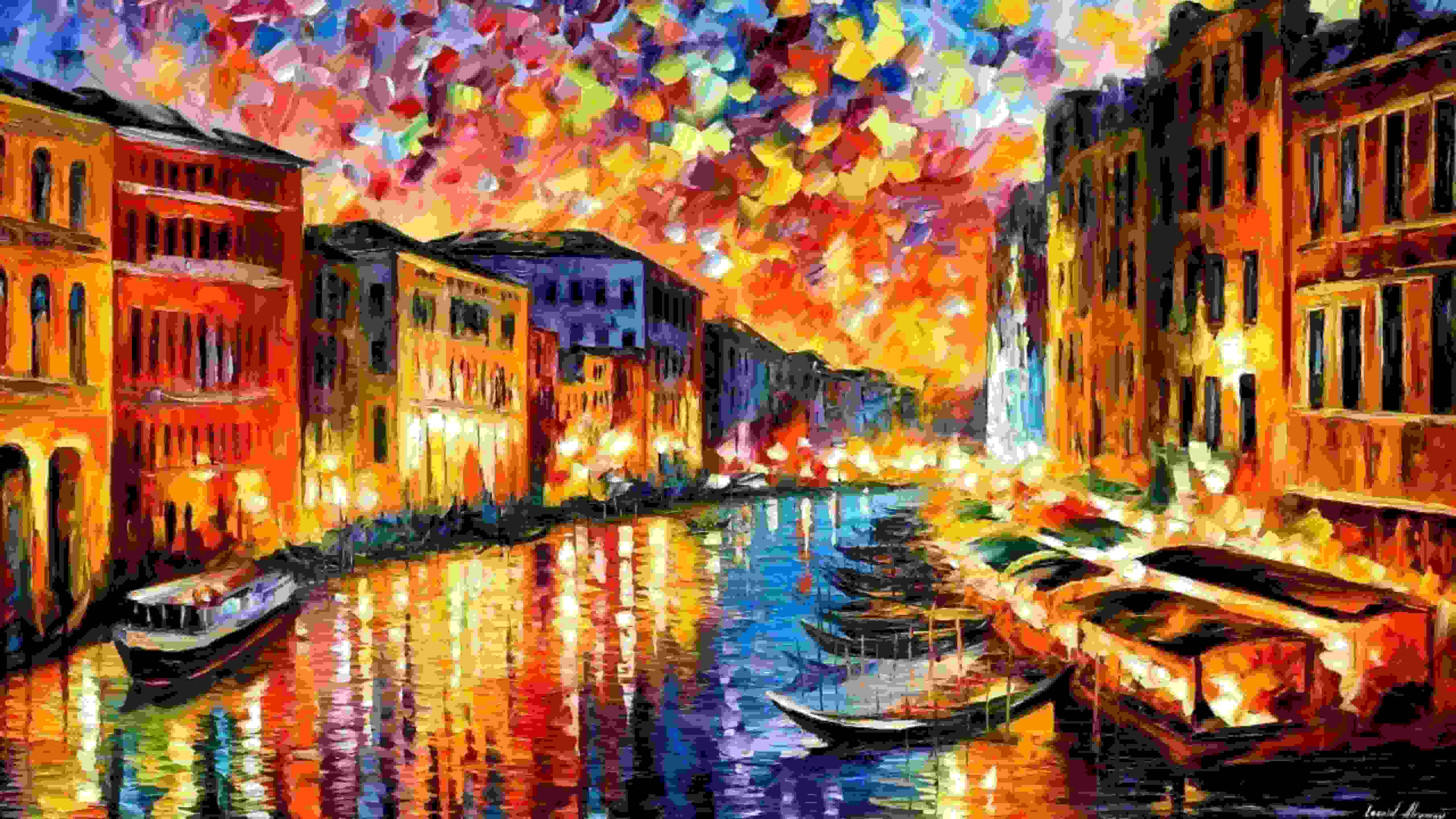 Gondolas Canal Painting - Leonid Afremov
