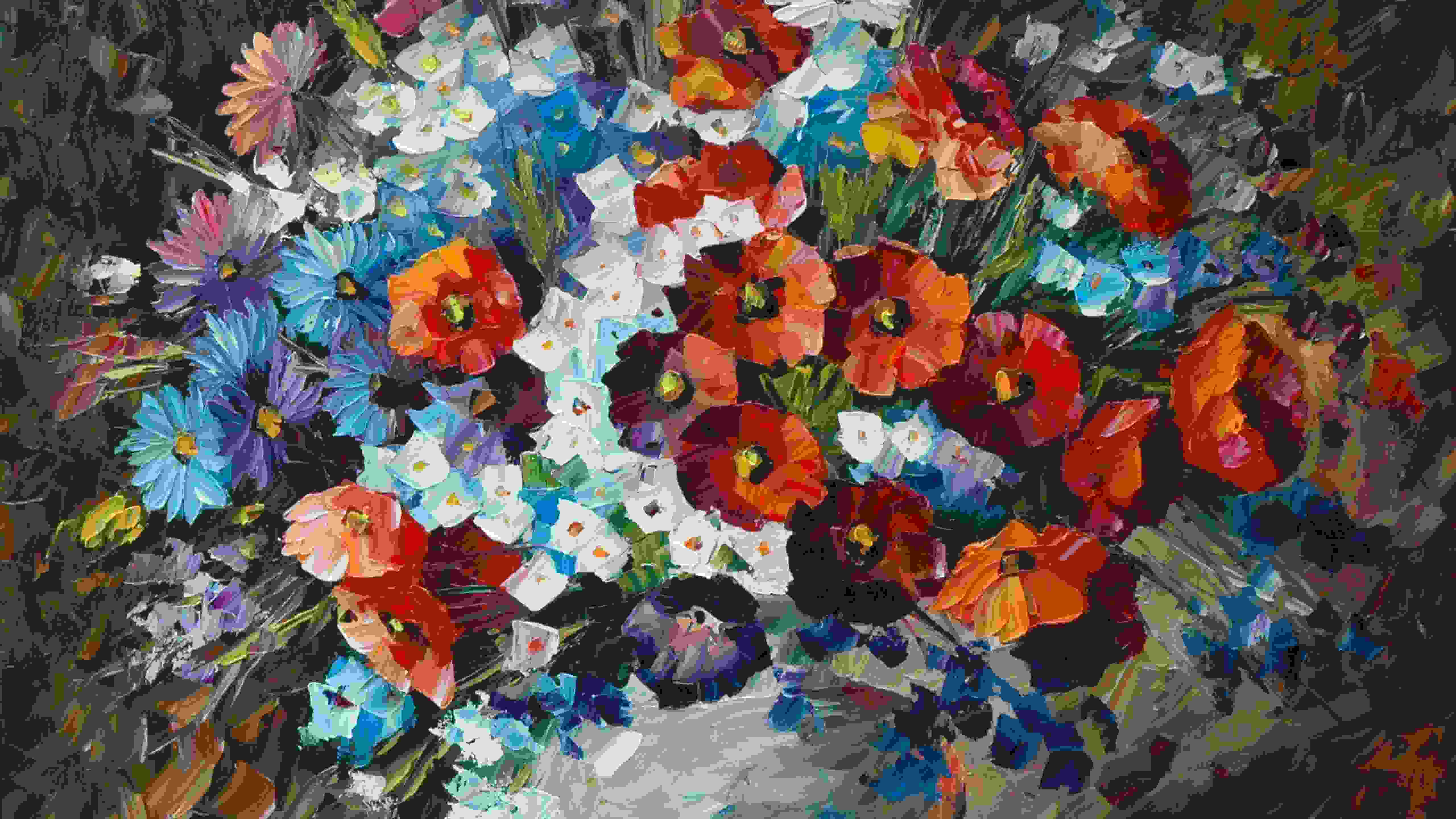 Red and blue flowers Painting