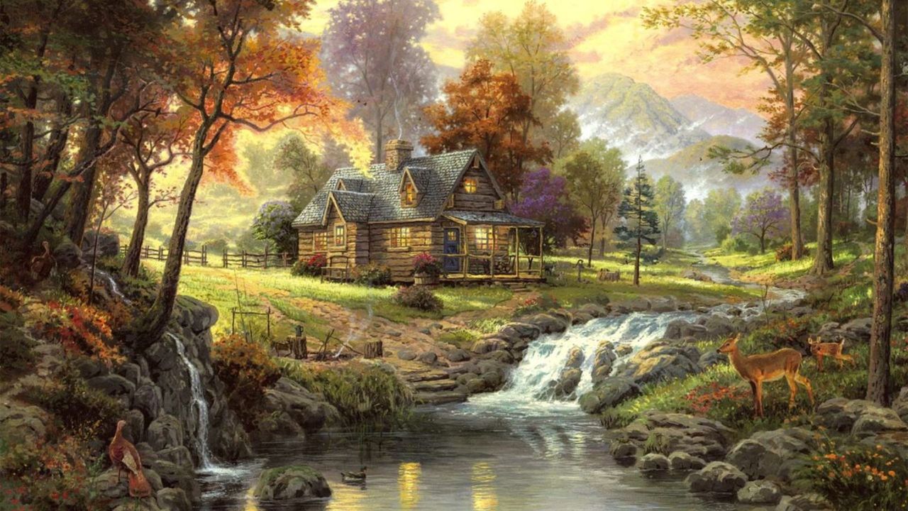 Brown House River Painting