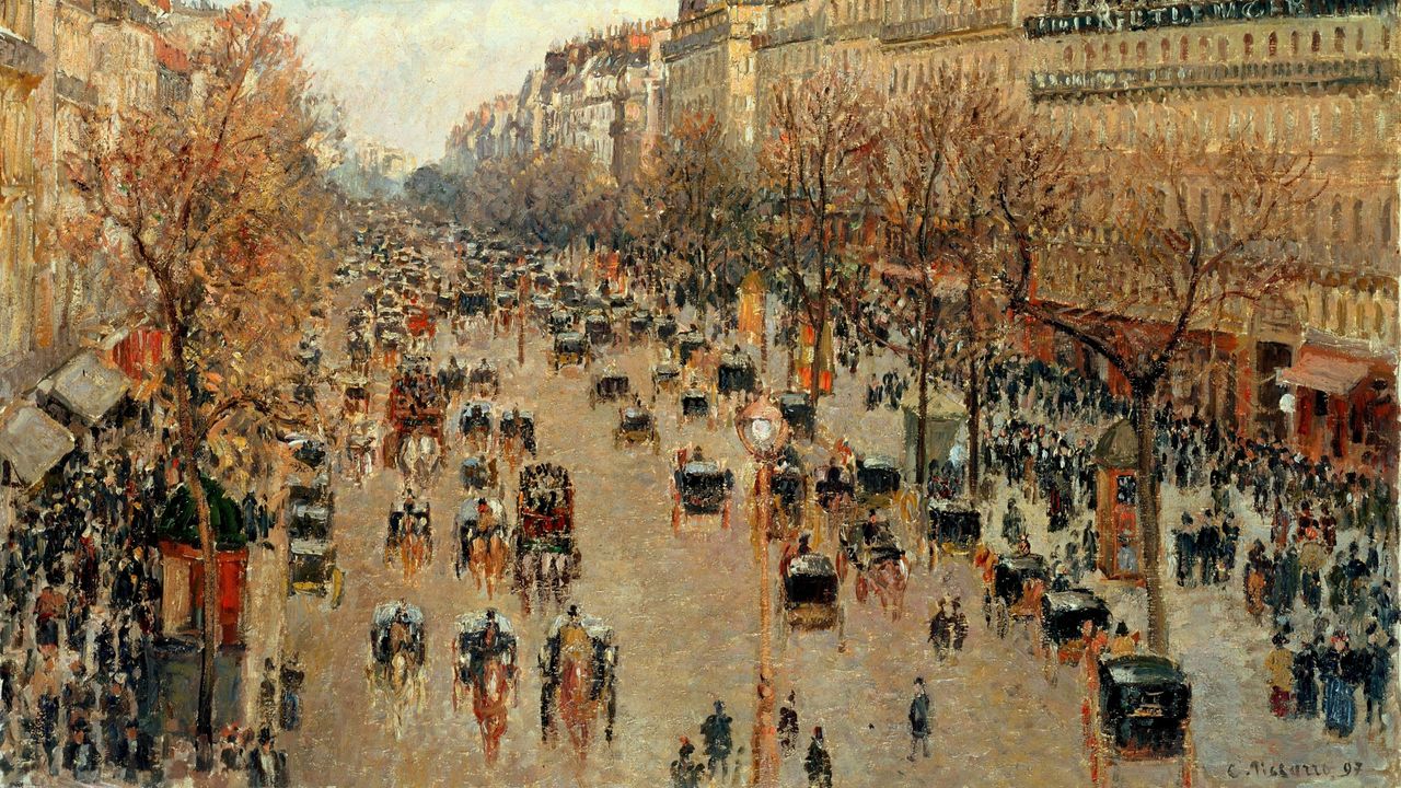 Crowd Of People Near Buildings Painting