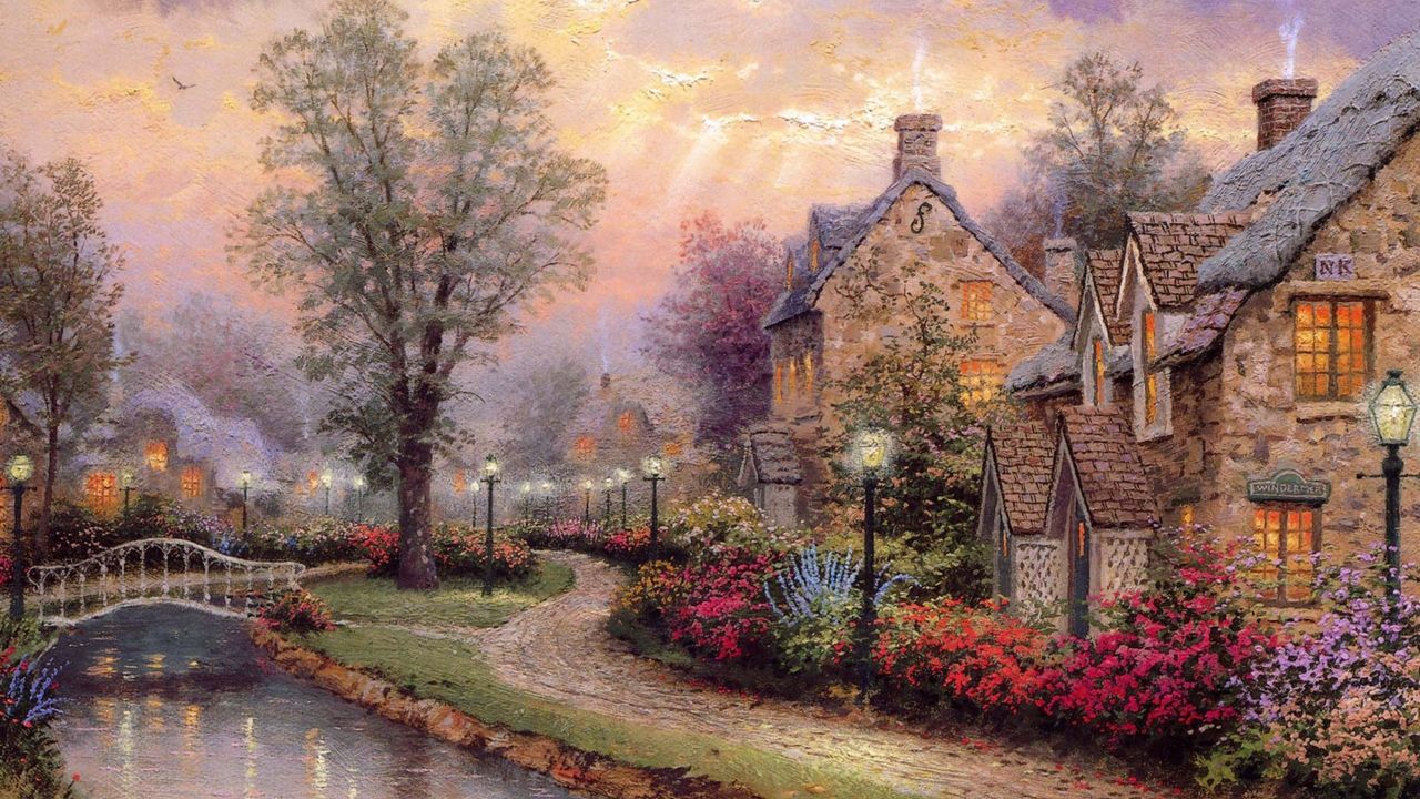  House Near Body Of Water Painting