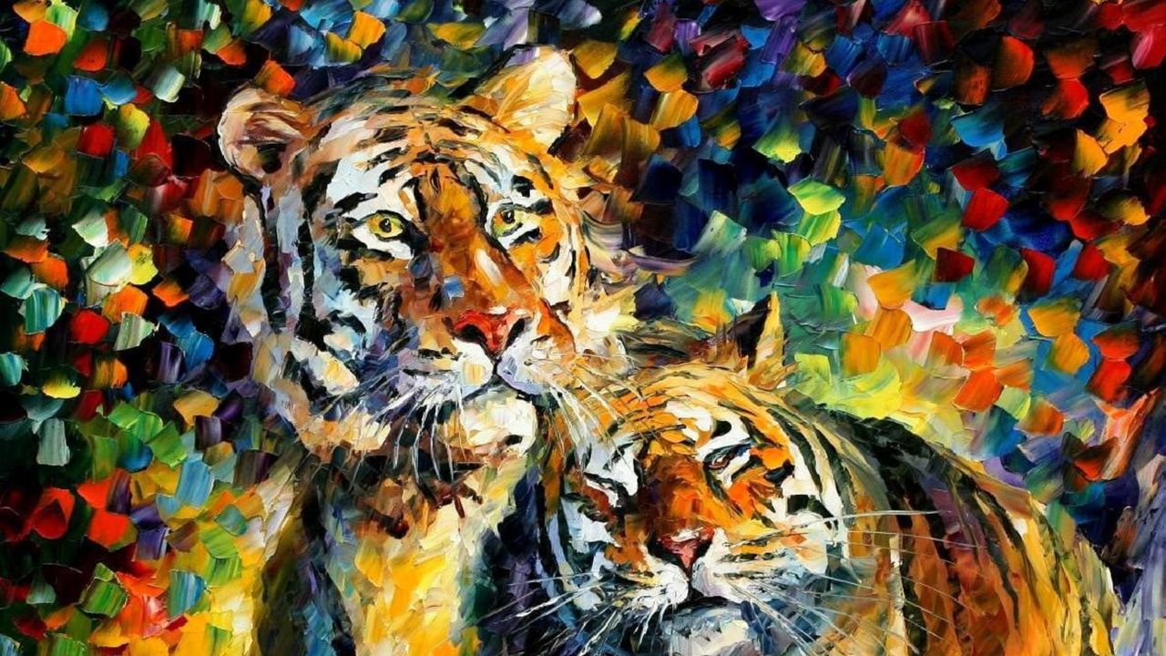  Painting of two orange tigers - Leonid Afremov